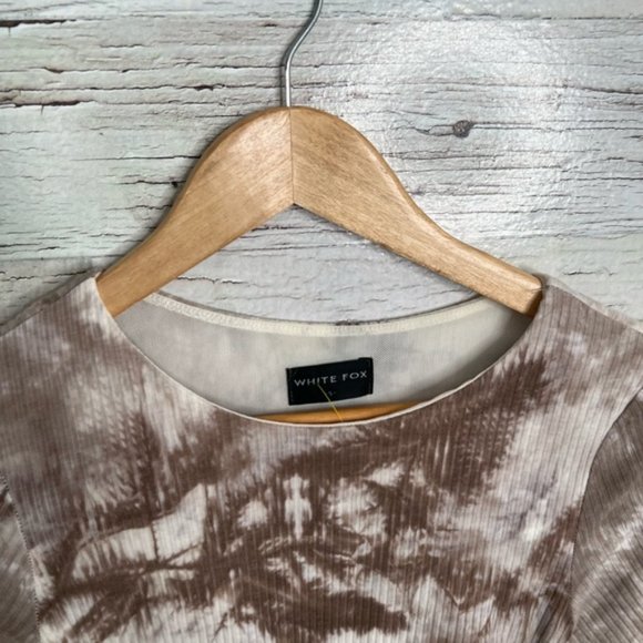 White fox white brown long sleeve midi dress ruched size small - Picture 4 of 9